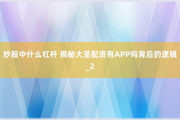 炒股中什么杠杆 揭秘大圣配资有APP吗背后的逻辑_2